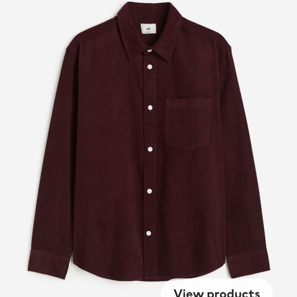 H&M Burgundy Corduroy Button Up (L)